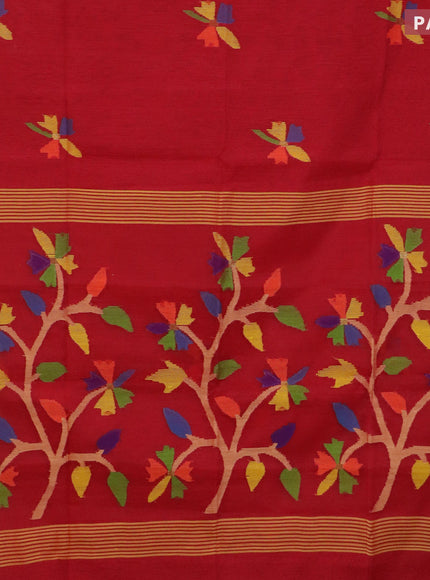 Jamdhani silk cotton saree red with thread woven floral buttas and zari woven border