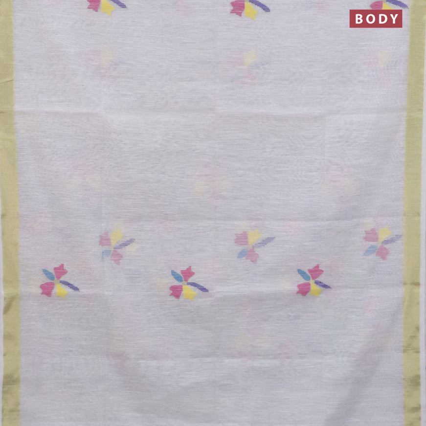 Jamdhani silk cotton saree off white with thread woven floral buttas and zari woven border