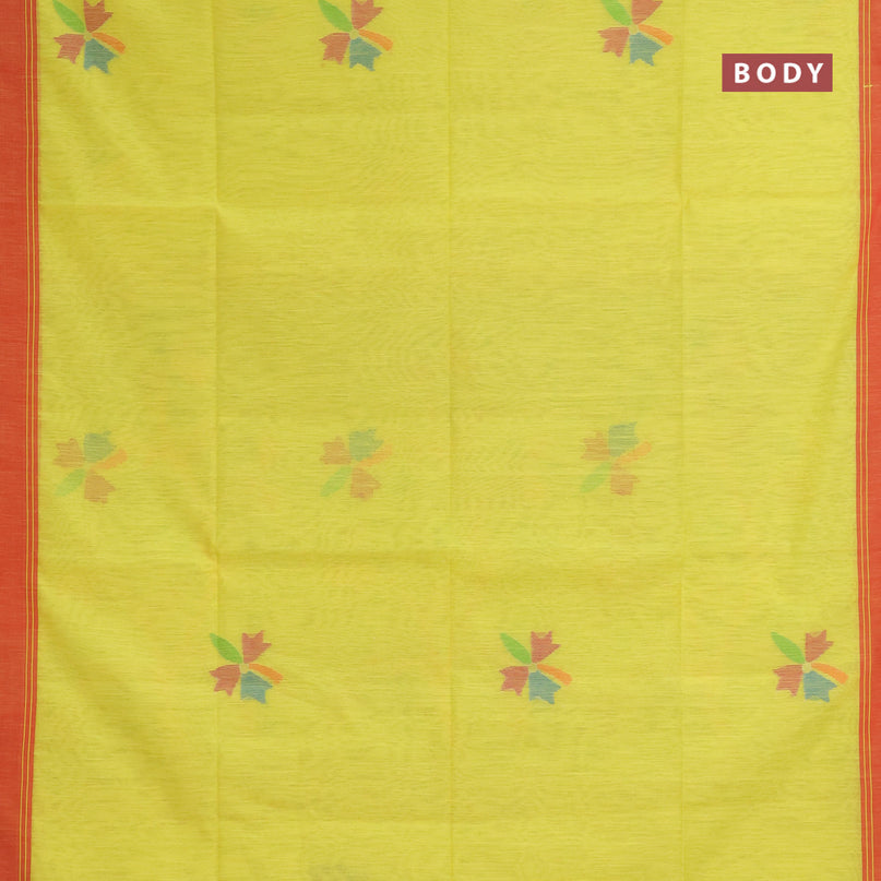 Jamdhani silk cotton saree lime yellow with thread woven floral buttas and zari woven border