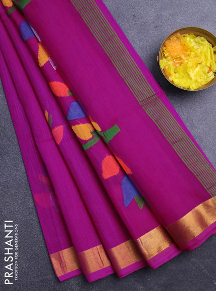 Jamdhani silk cotton saree pink with thread woven floral buttas and zari woven border