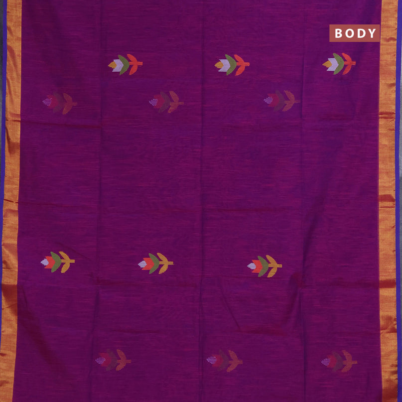 Jamdhani silk cotton saree magenta pink with thread woven floral buttas and zari woven border