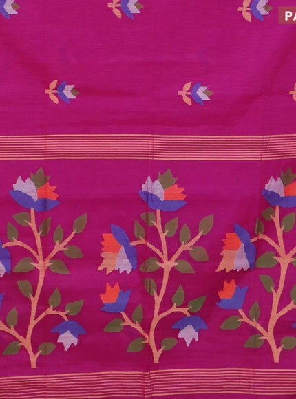 Jamdhani silk cotton saree pink with thread woven floral buttas and zari woven border