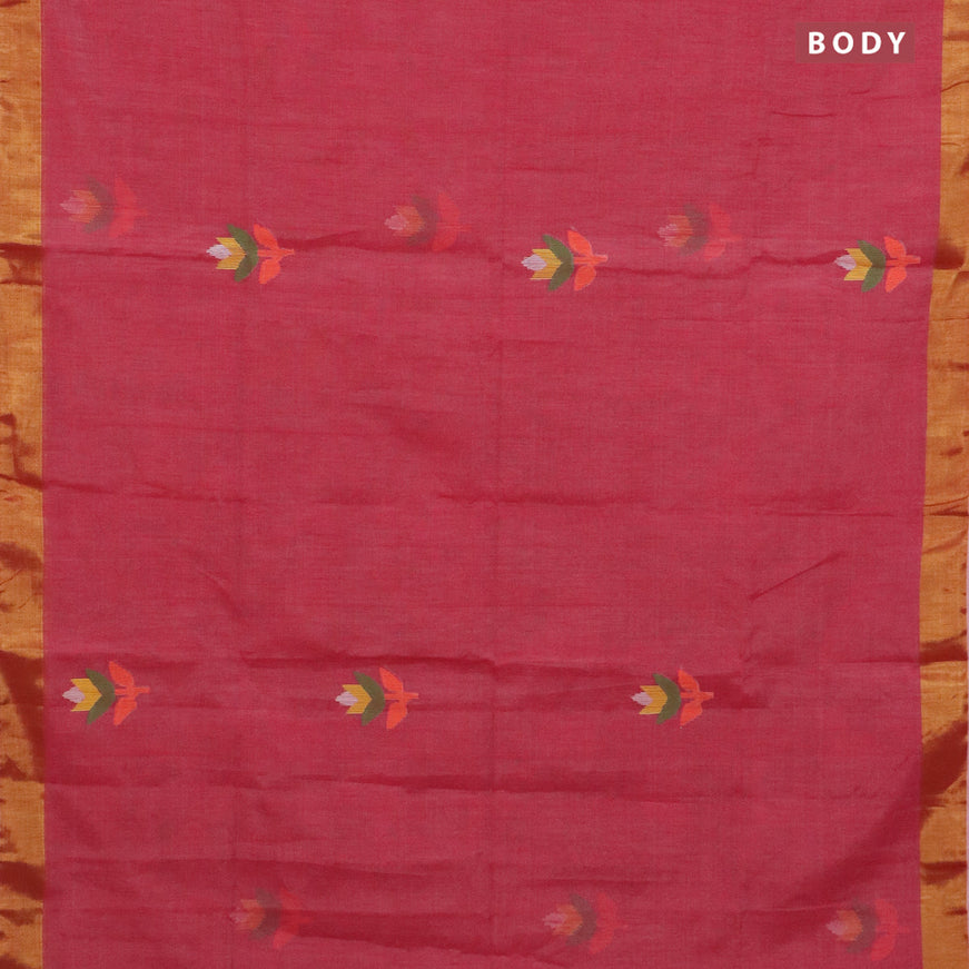 Jamdhani silk cotton saree red shade with thread woven floral buttas and zari woven border