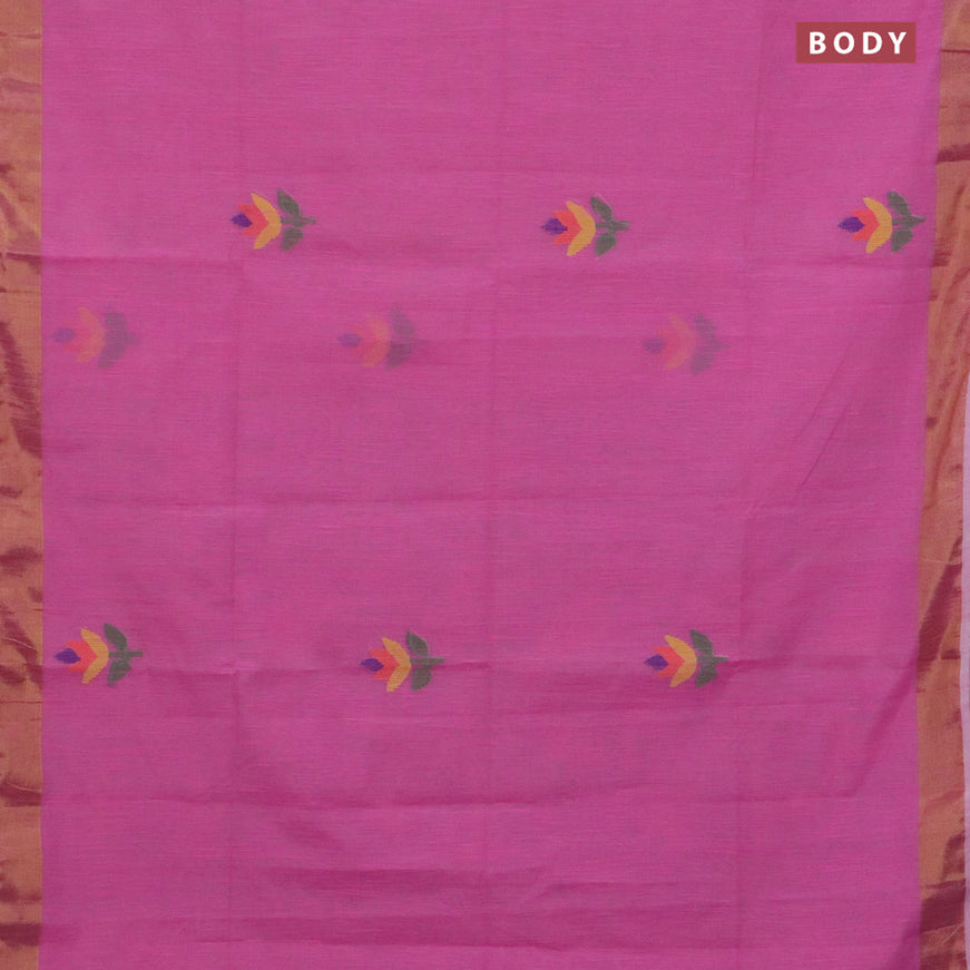 Jamdhani silk cotton saree light pink with thread woven floral buttas and zari woven border