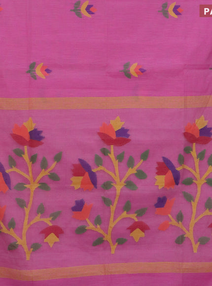 Jamdhani silk cotton saree light pink with thread woven floral buttas and zari woven border