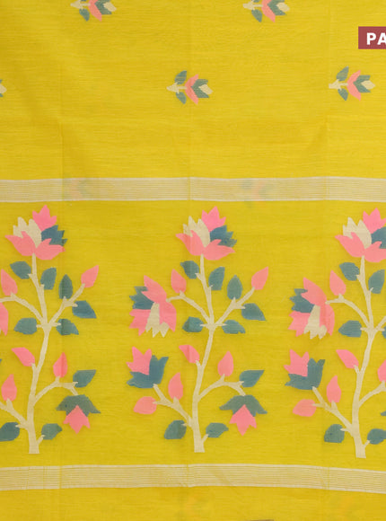 Jamdhani silk cotton saree yellow with thread woven floral buttas and zari woven border