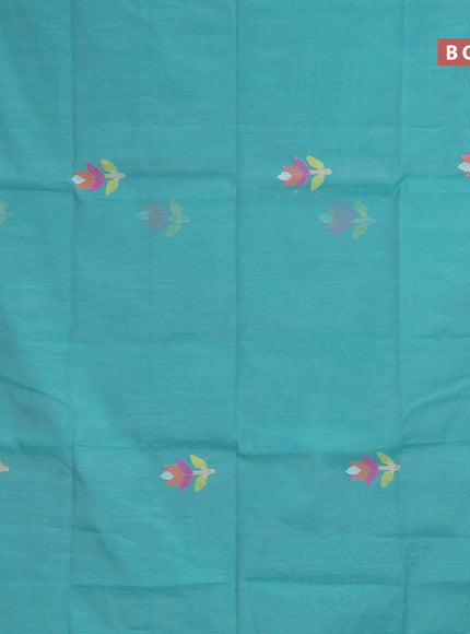 Jamdhani silk cotton saree teal blue with thread woven floral buttas and zari woven border