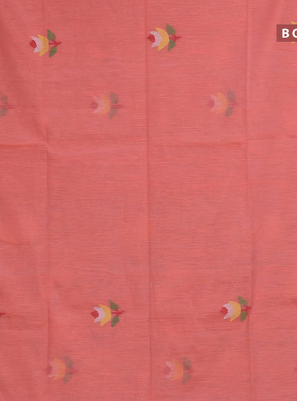 Jamdhani silk cotton saree peach shade with thread woven floral buttas and simple border