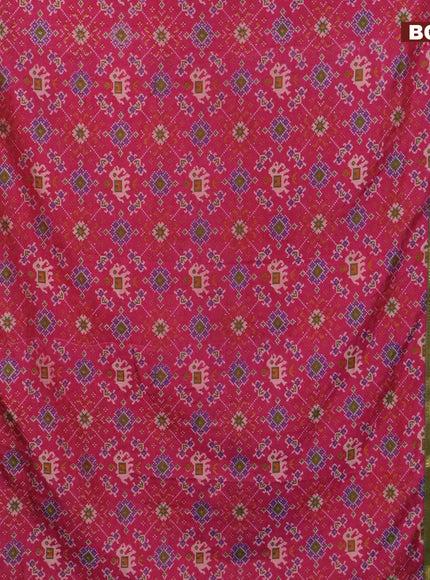 Semi tussar saree pink and dual shade of green with allover ikat prints and ikat woven zari border