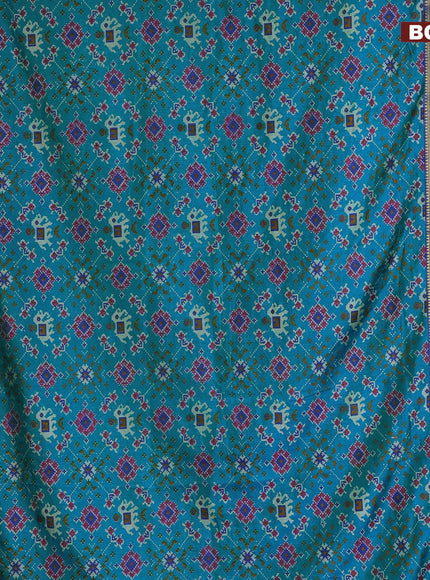 Semi tussar saree dual shade of teal blue and dual shade of blue with allover ikat prints and ikat woven zari border