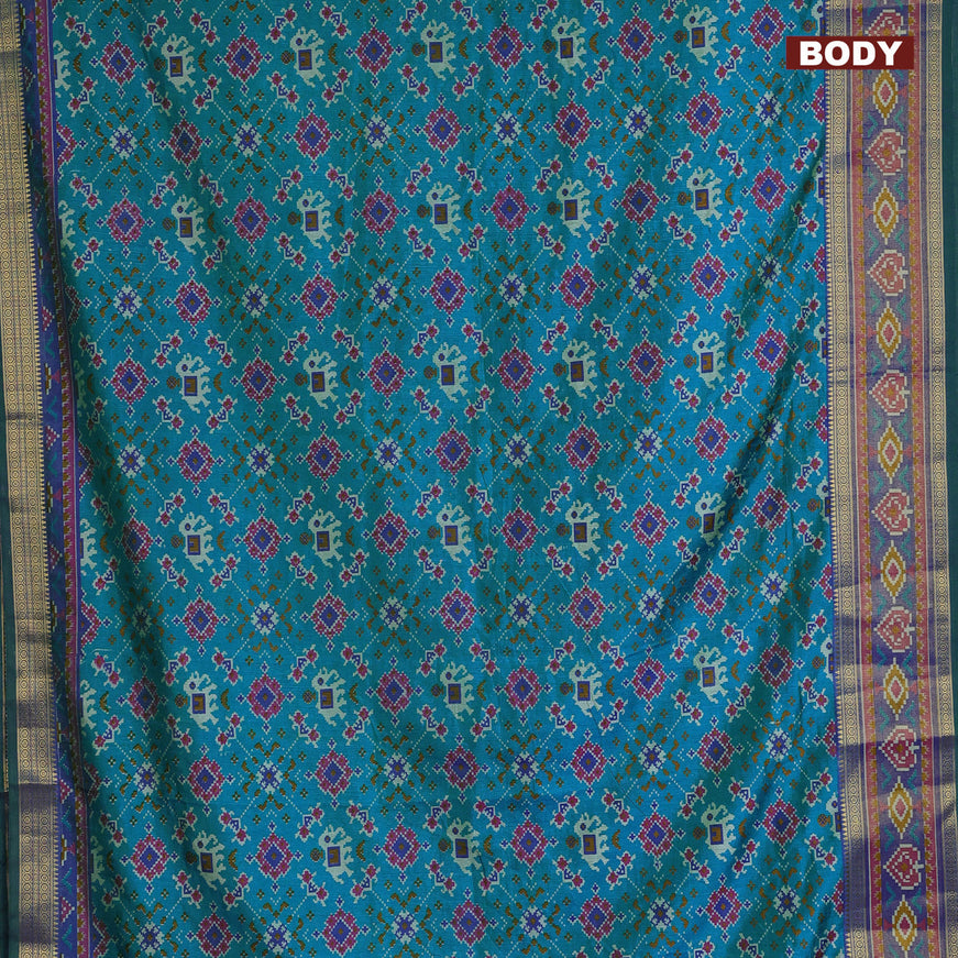 Semi tussar saree dual shade of teal blue and dual shade of blue with allover ikat prints and ikat woven zari border