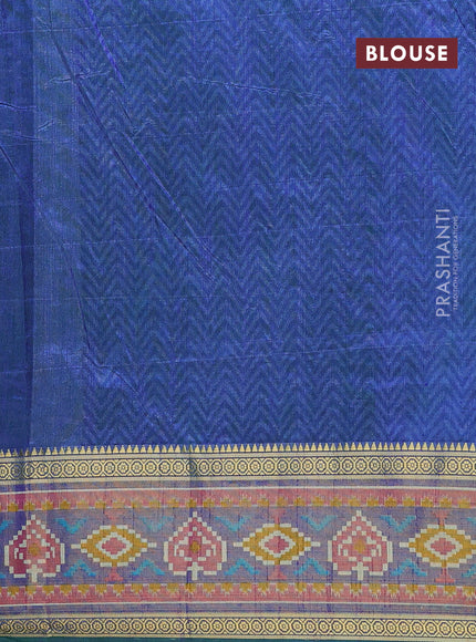 Semi tussar saree dual shade of teal blue and dual shade of blue with allover ikat prints and ikat woven zari border