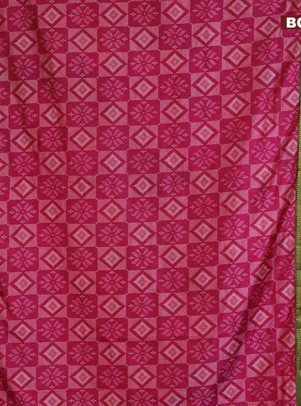 Semi tussar saree pink and dual shade of green with allover ikat prints and ikat woven zari border