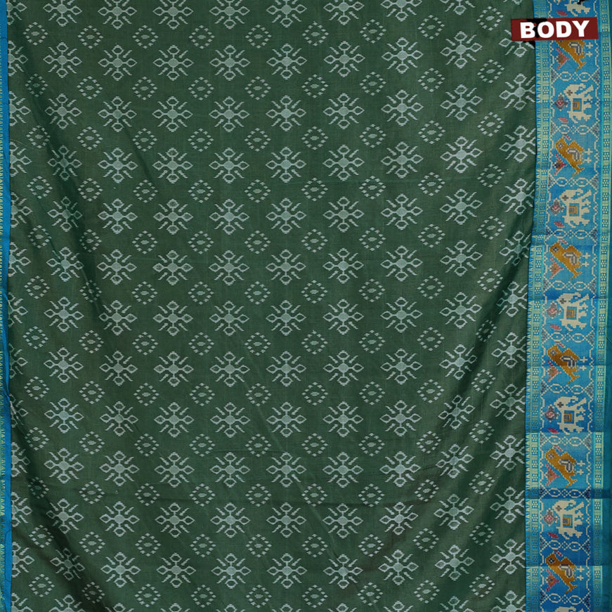 Semi tussar saree green and teal blue with allover ikat butta weaves and ikat woven zari border