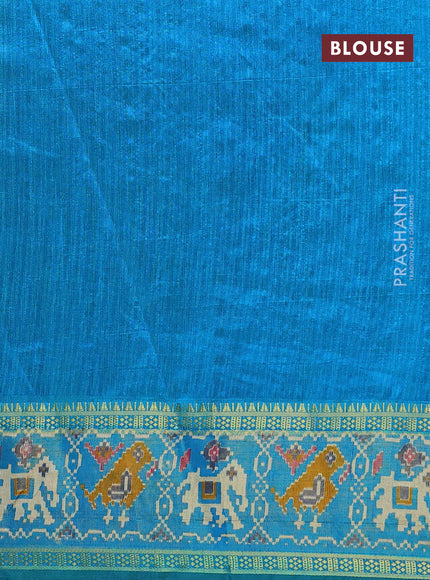 Semi tussar saree green and teal blue with allover ikat butta weaves and ikat woven zari border