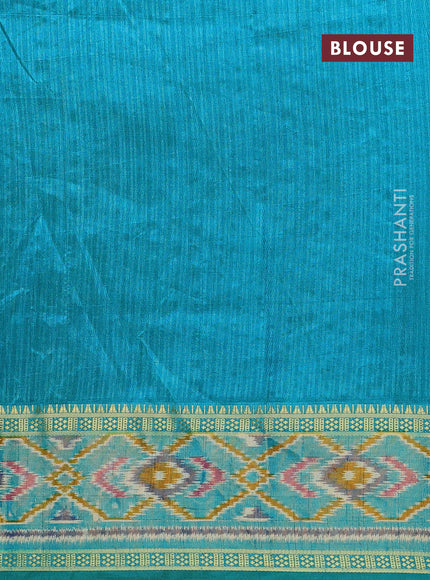 Semi tussar saree green shade with allover patola prints and ikat woven zari border