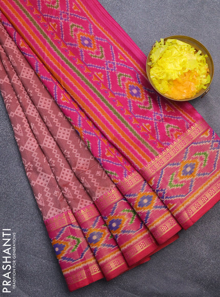 Semi tussar saree maroon shade and pink with allover patola prints and ikat woven zari border