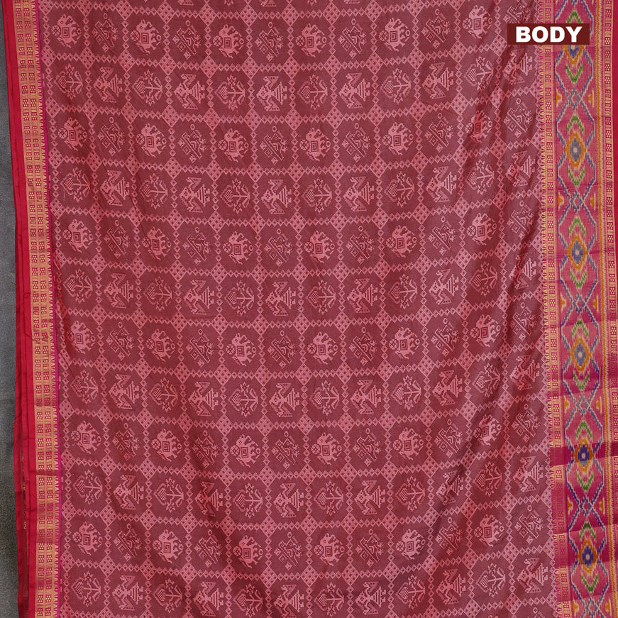 Semi tussar saree maroon shade and pink with allover patola prints and ikat woven zari border