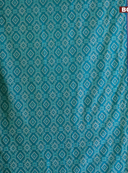 Semi tussar saree dual shade of teal blue and dual shade of blue with allover ikat prints and zari woven border