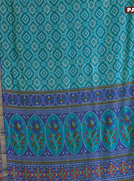 Semi tussar saree dual shade of teal blue and dual shade of blue with allover ikat prints and zari woven border