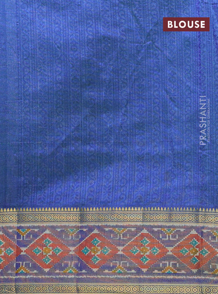 Semi tussar saree dual shade of teal blue and dual shade of blue with allover ikat prints and zari woven border