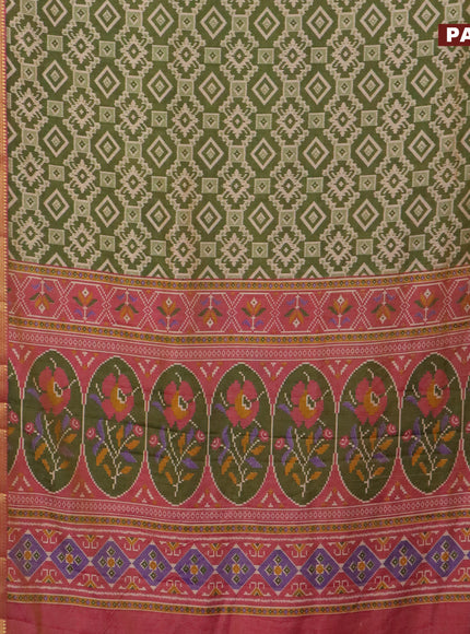 Semi tussar saree dual shade of green and dual shade of pink with allover ikat prints and zari woven border