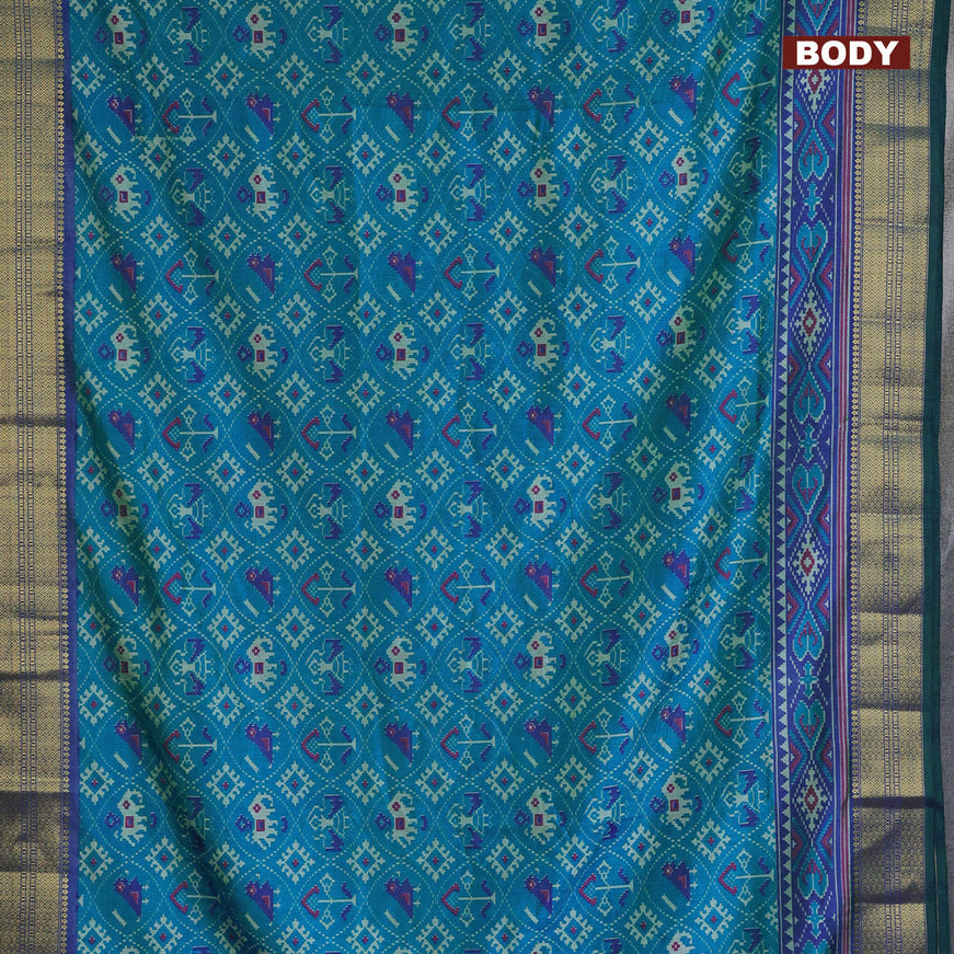 Semi tussar saree cs blue and dual shade of bluish green with allover patola prints and zari woven border