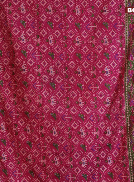 Semi tussar saree pink and dual shade of green with allover patola prints and zari woven border