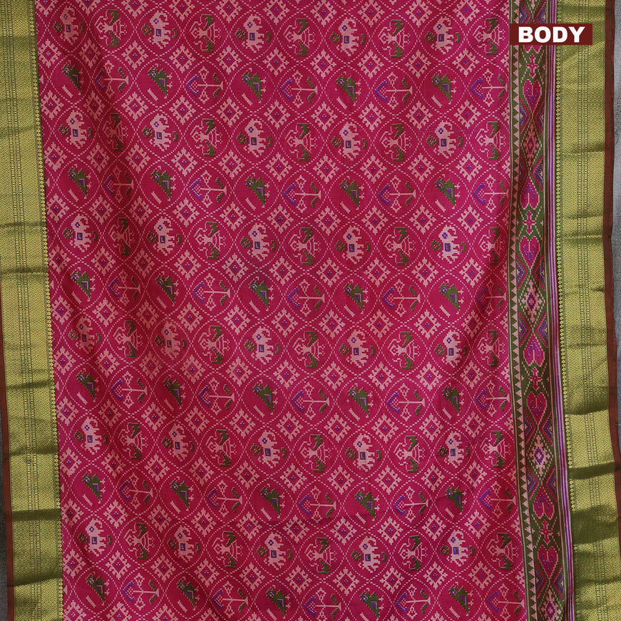 Semi tussar saree pink and dual shade of green with allover patola prints and zari woven border