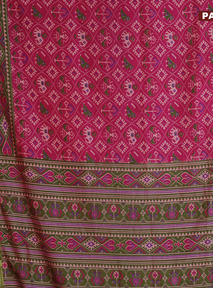 Semi tussar saree pink and dual shade of green with allover patola prints and zari woven border