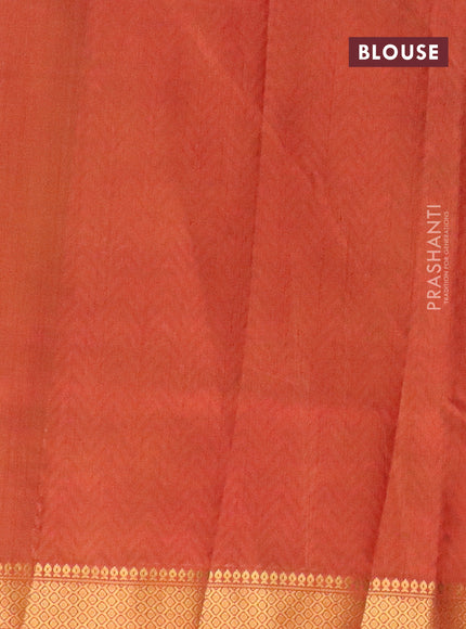 Semi tussar saree green shade and rust shade with allover patola prints and zari woven border