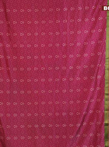 Semi tussar saree pink and dual shade of green with allover ikat prints and ikat woven zari border