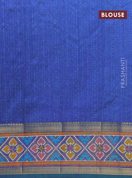 Semi tussar saree dual shade of cs blue and dual shade of blue with allover ikat prints and ikat woven zari border