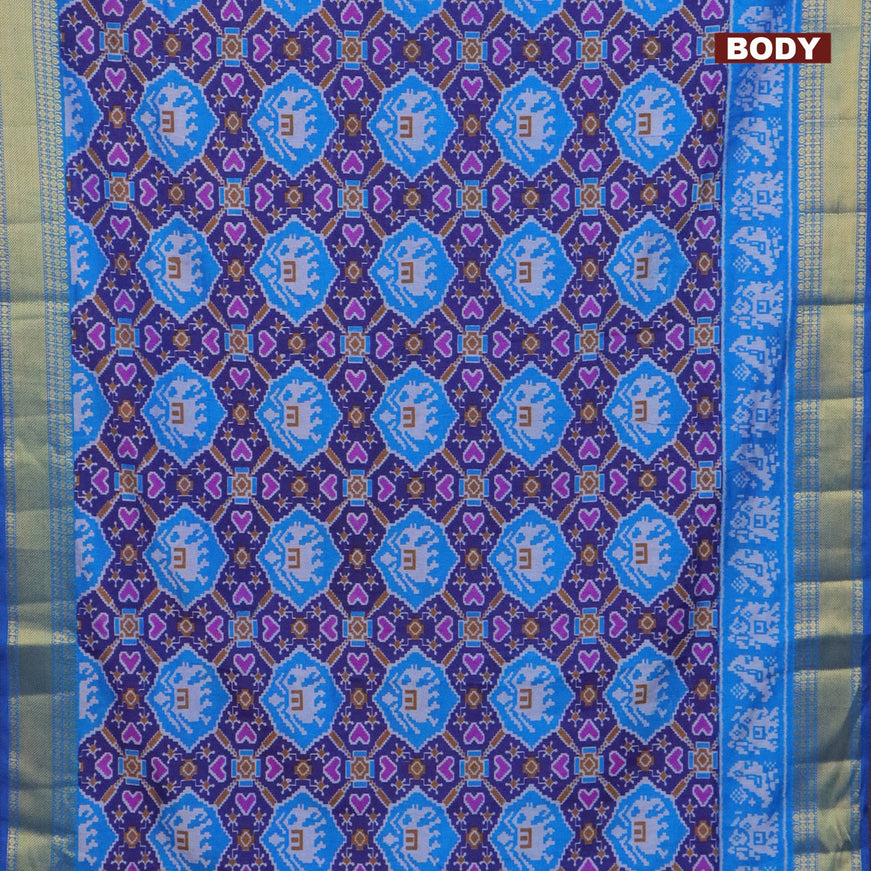 Semi tussar saree dark blue and cs blue with allover patola prints and ikat woven zari border