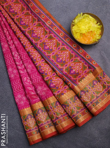 Semi tussar saree pink and dual shade of rust with allover ikat prints and ikat woven zari border