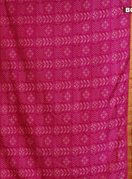 Semi tussar saree pink and dual shade of rust with allover ikat prints and ikat woven zari border