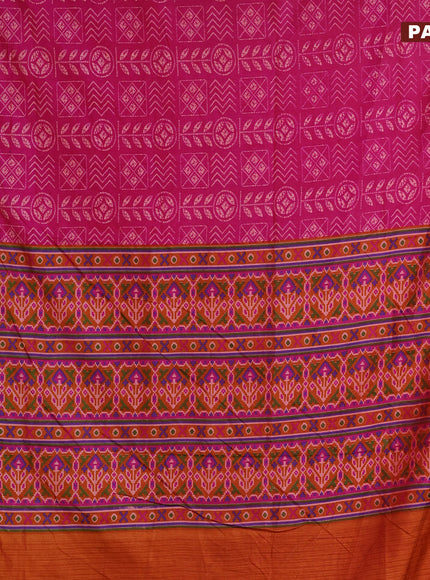 Semi tussar saree pink and dual shade of rust with allover ikat prints and ikat woven zari border