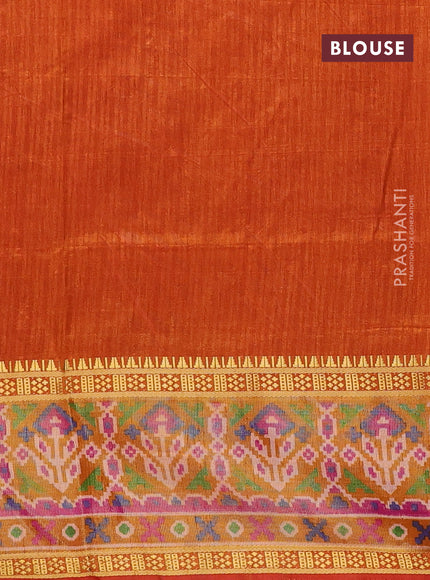 Semi tussar saree pink and dual shade of rust with allover ikat prints and ikat woven zari border