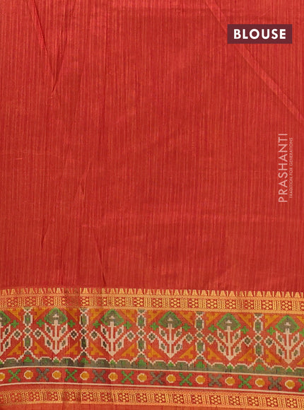 Semi tussar saree dual shade of brown and dual shade of rust with allover ikat prints and ikat woven zari border