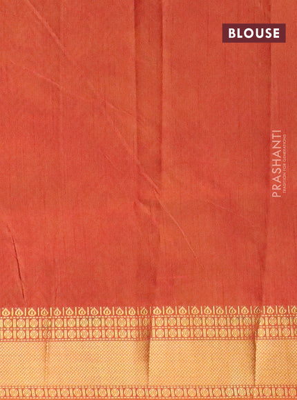 Semi tussar saree sap green and rust shade with allover ikat prints and zari woven border