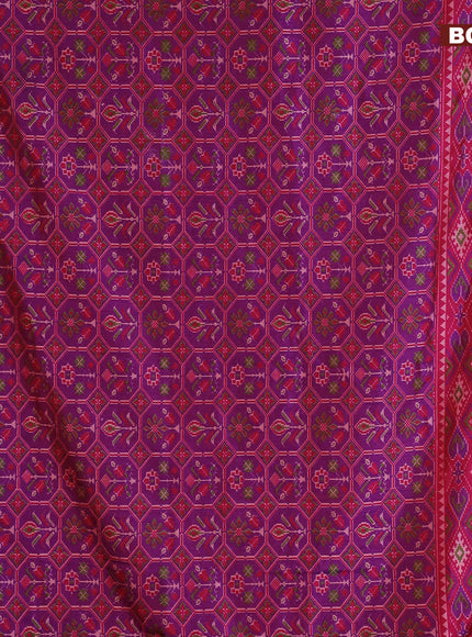 Semi tussar saree dual shade of purple and pink with allover ikat prints and zari woven border