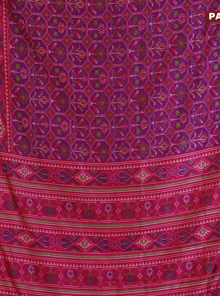 Semi tussar saree dual shade of purple and pink with allover ikat prints and zari woven border