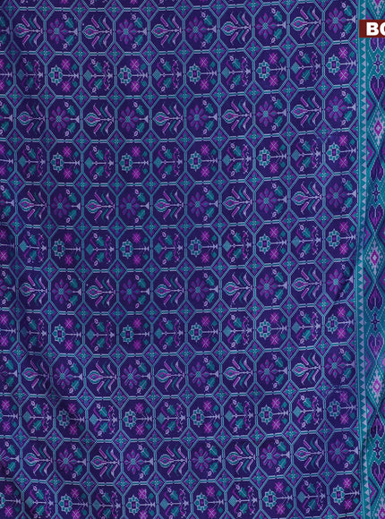 Semi tussar saree dark blue and teal blue with allover ikat prints and zari woven border