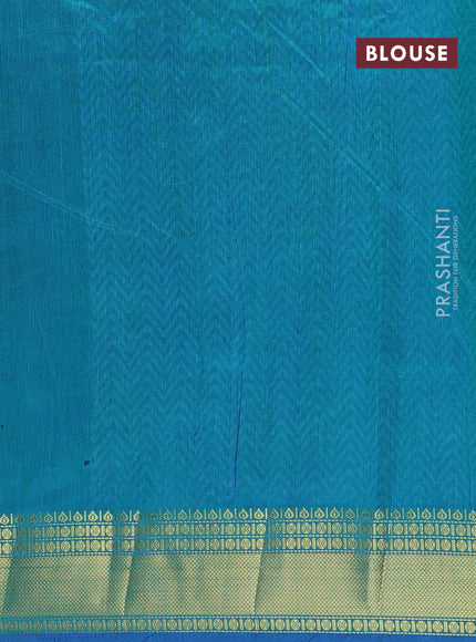 Semi tussar saree dark blue and teal blue with allover ikat prints and zari woven border