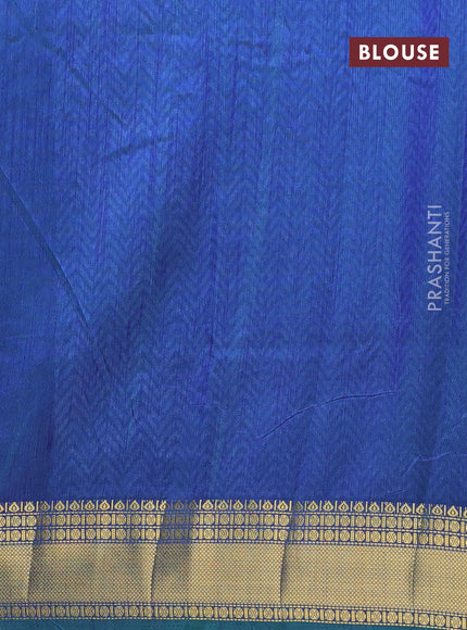 Semi tussar saree teal bluish green and blue with allover ikat prints and zari woven border