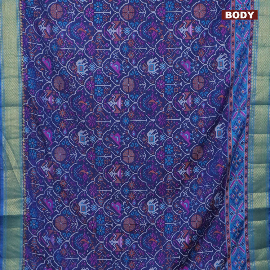 Semi tussar saree dark blue and light blue with allover ikat prints and zari woven border