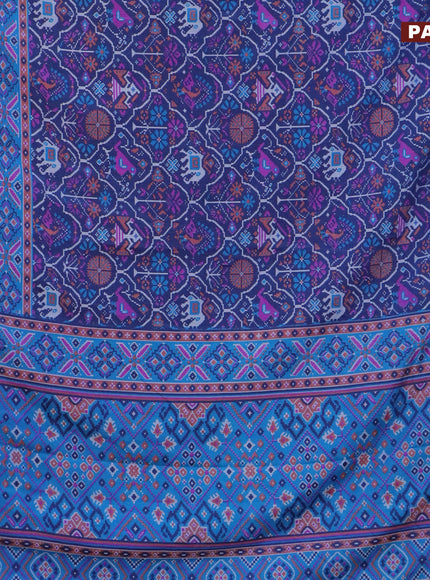 Semi tussar saree dark blue and light blue with allover ikat prints and zari woven border