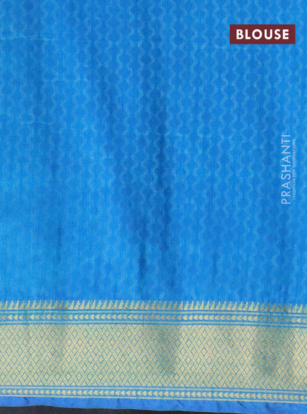 Semi tussar saree dark blue and light blue with allover ikat prints and zari woven border