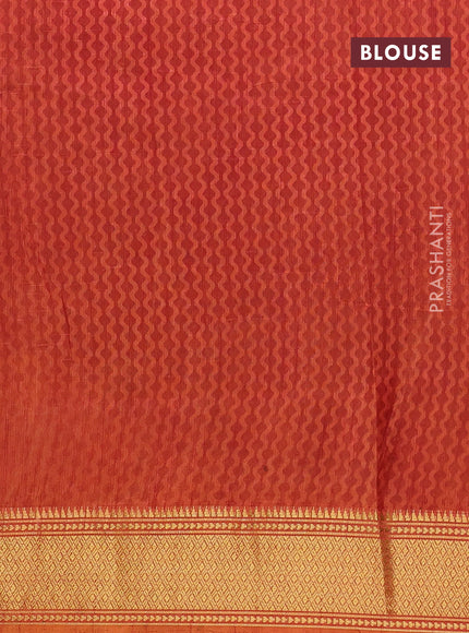 Semi tussar saree dual shade of green and dual shade of rust with allover ikat prints and zari woven border