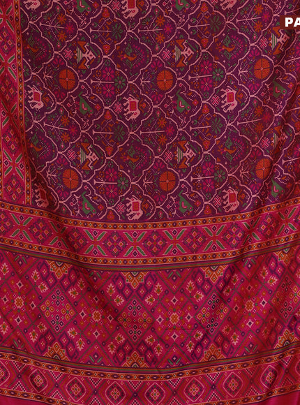 Semi tussar saree dual shade of magenta pink and pink with allover ikat prints and zari woven border